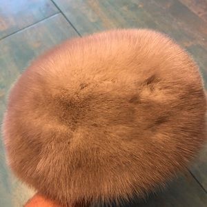 Vintage fur pillbox hat. B. Altman grey
